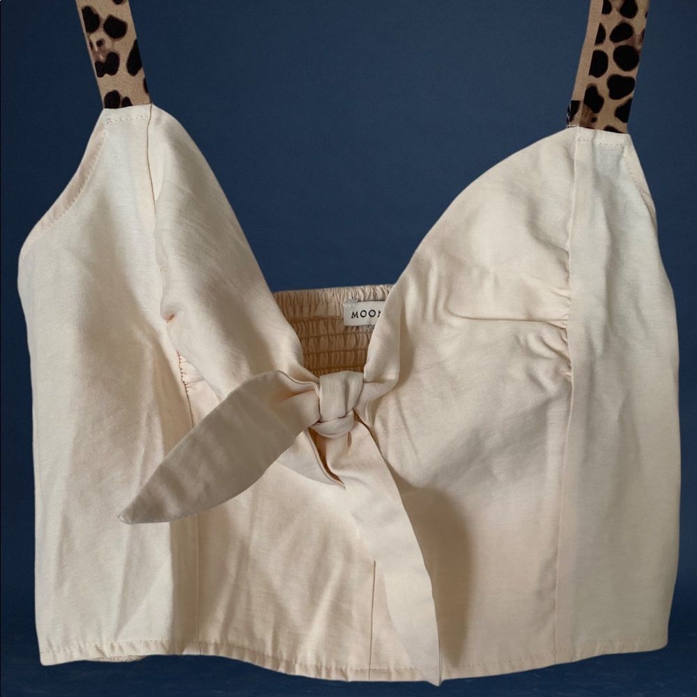 Moon River : Cream Bow Crop Cami with Leopard Print Straps